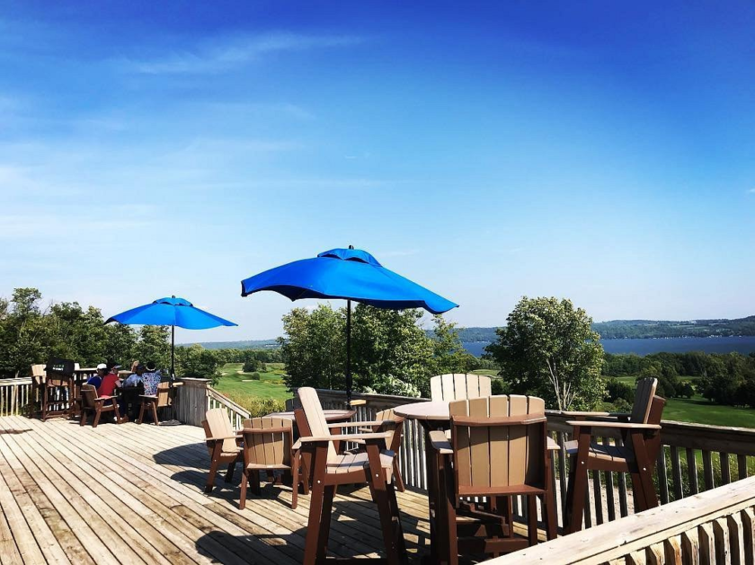 19th Hole Patio Grill outdoor restaurant deck at Bellmere Winds Golf Resort, Rice Lake