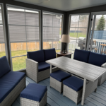 Sunroom dining and lounging set at Mildred's Lakefront Resort Cottage on Rice Lake, Kawarthas