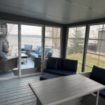 Front deck view Rice Lake from Mildred's Lakefront Resort Cottage